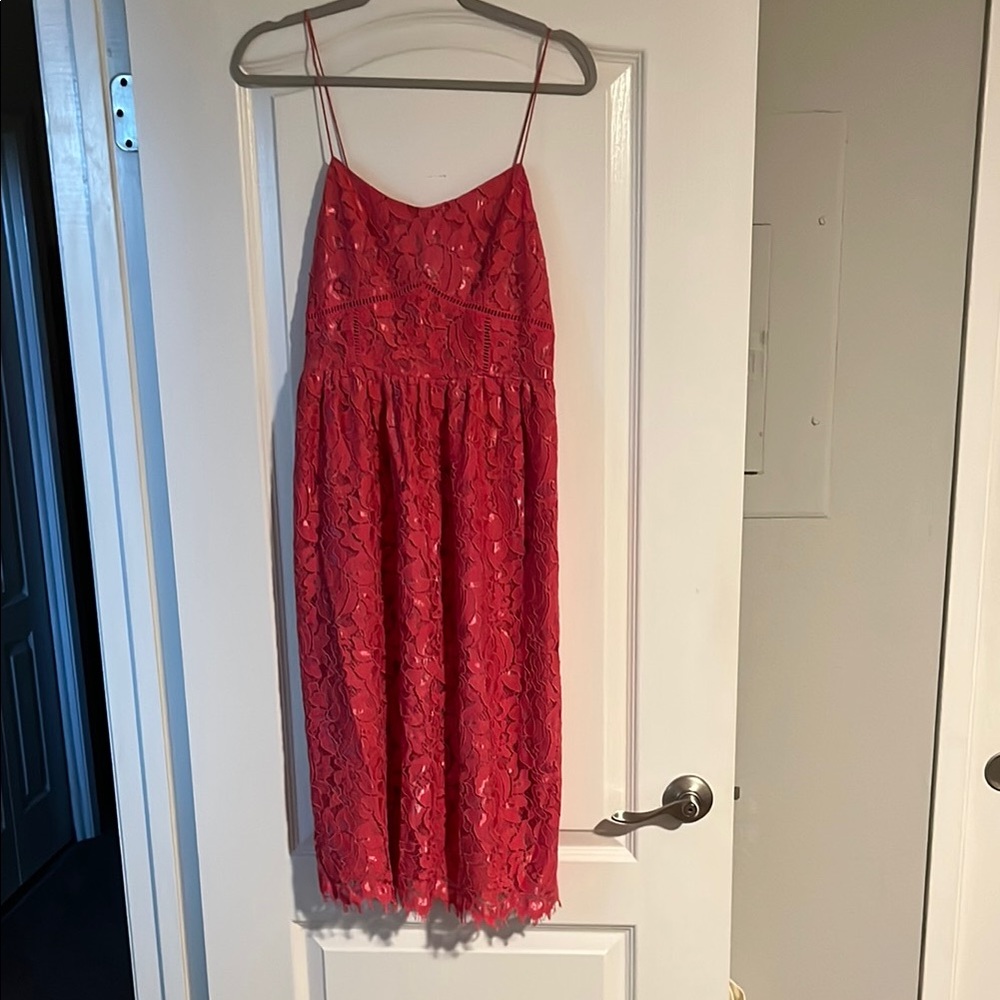 CeCe Bright Pink Lace Midi Dress